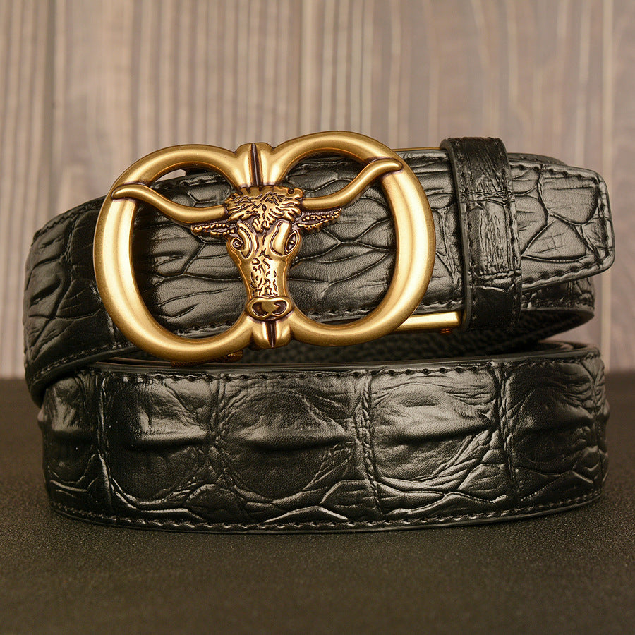 Men's Double Leather With Automatic Belt Buckle