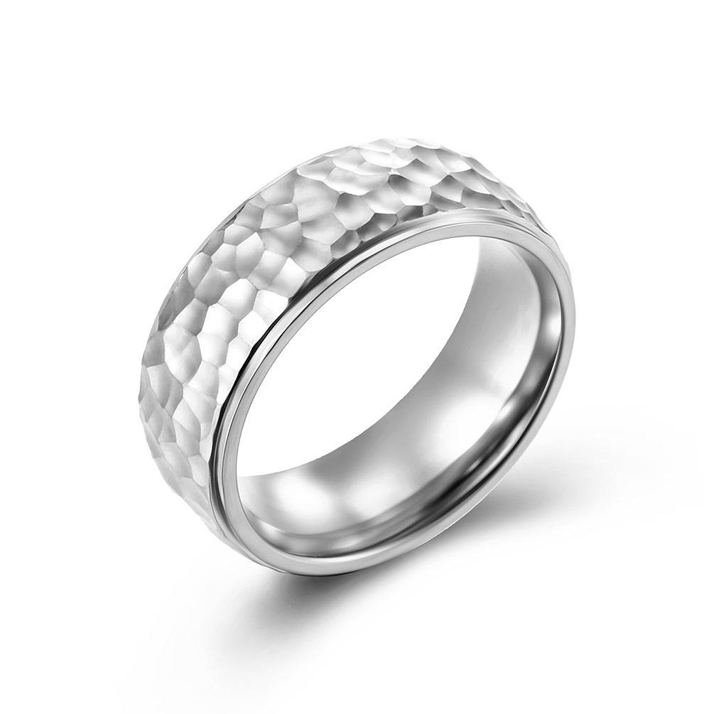 Handmade Beating Pattern Moon Pit Titanium Steel Ring