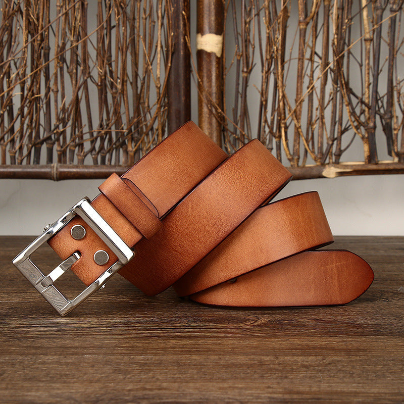 Men's Retro Leather All-Match First Layer Cowhide Stainless Steel Buckle Belt