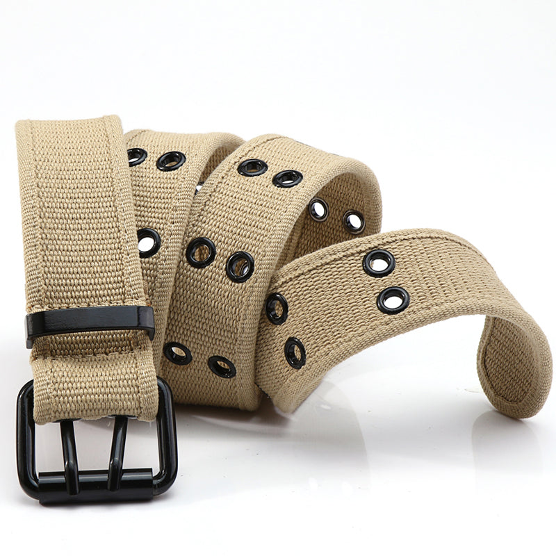 Casual Canvas Belt With Double Pin Buckle - Unisex, Durable, And Stylish