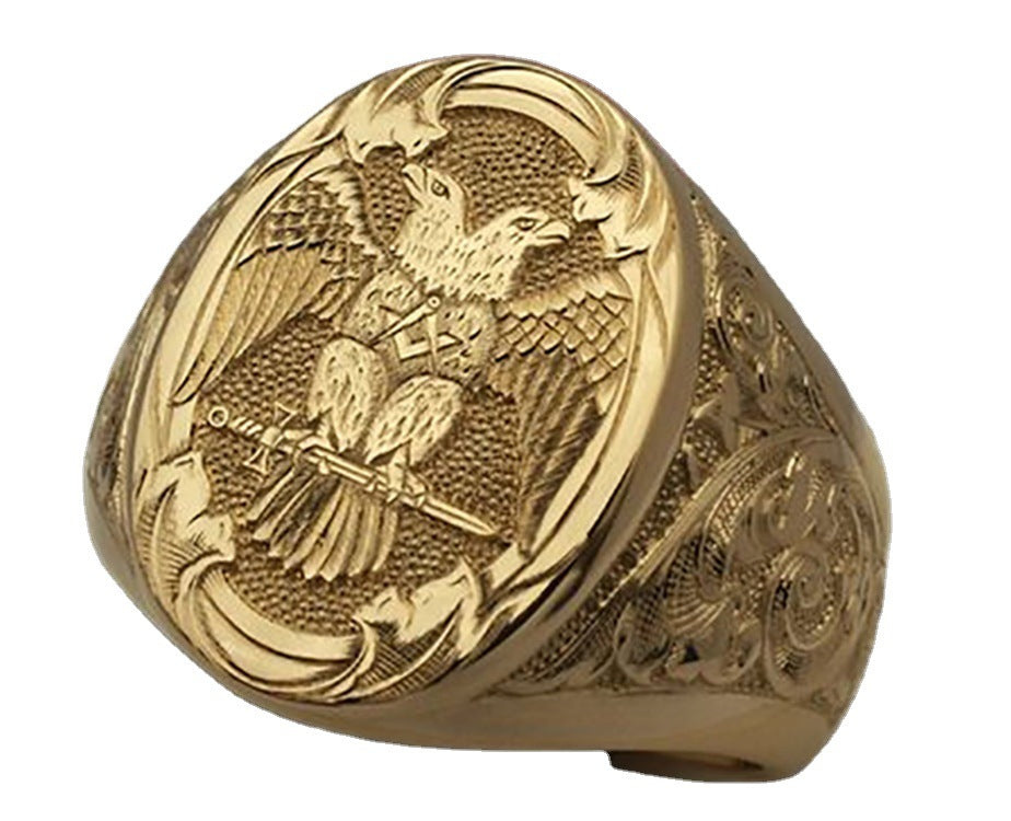 Golden Double-Headed Eagle Wings Carving Ring