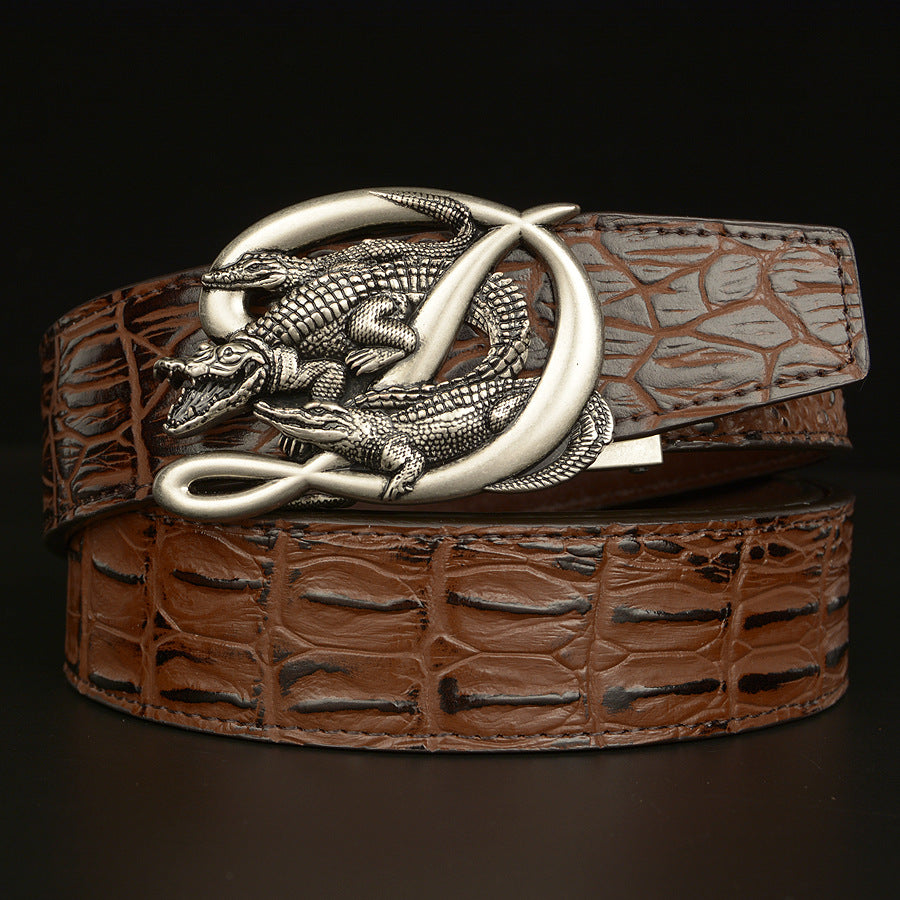 Beltcrocodile Buckle Men Belt Real Cowhide Automatic Buckle Casual