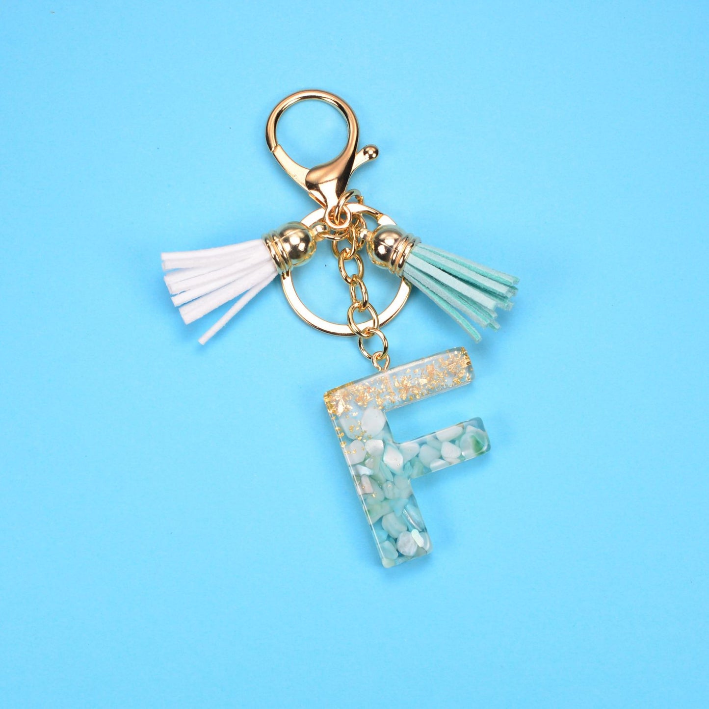 English Alphabet Keychain Tassel Pendant Stone Gold Foil Resin Key