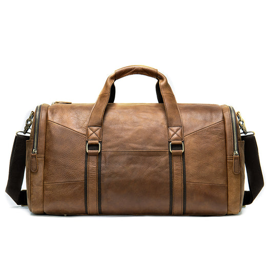 Genuine Leather Men's Business Travel Handbag Top Layer Cowhide One-Shoulder Travel Bag Duffel Bag