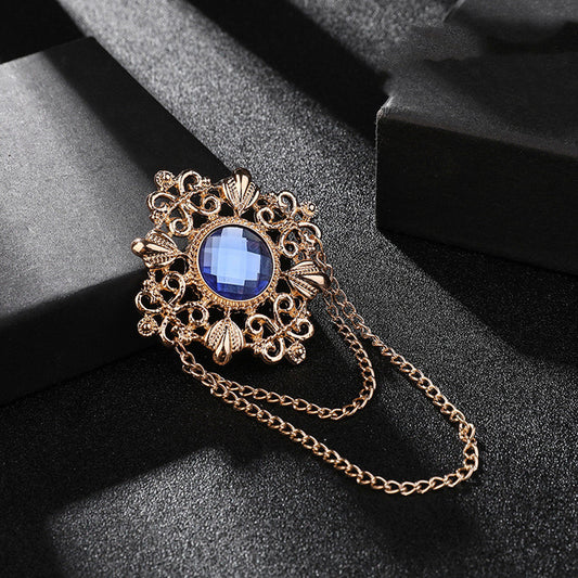 Retro Court Style Gemstone Brooch Men's Suit