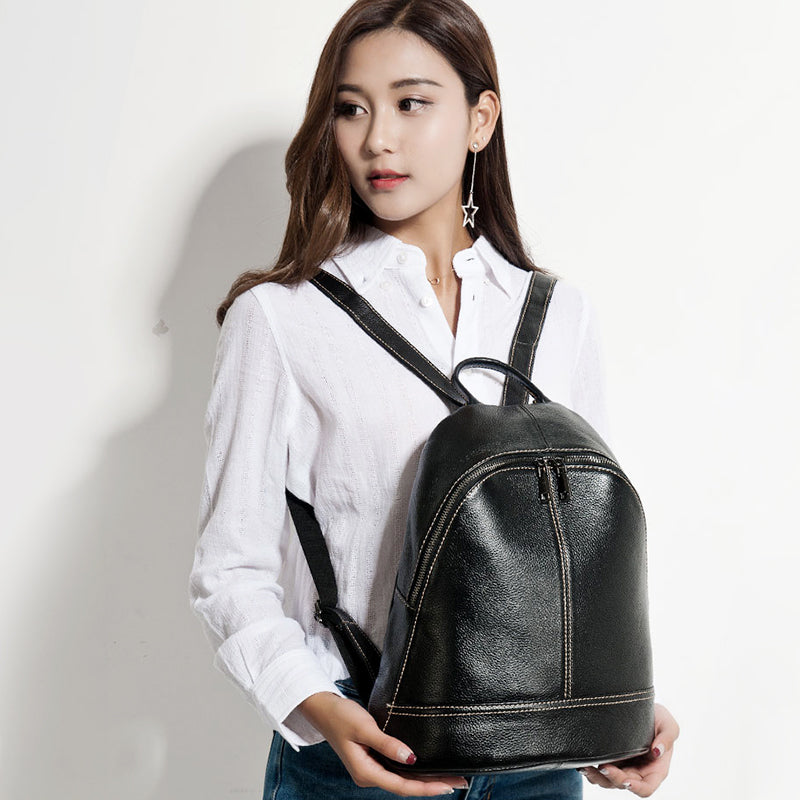 College Style Casual Top Layer Leather Backpack