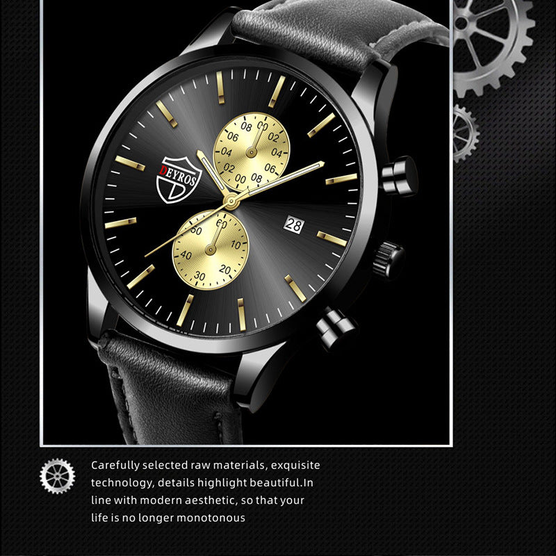 Men's Leather Calendar Luminous Quartz Watch