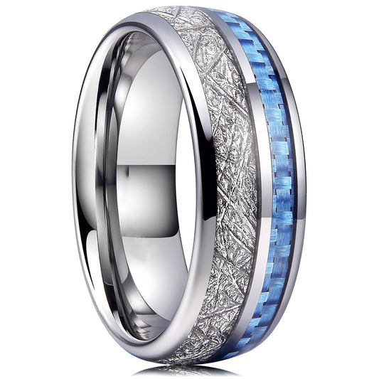 Stainless Steel Inlaid Silver Foil Carbon Fiber Men's Domineering Fashion Ring