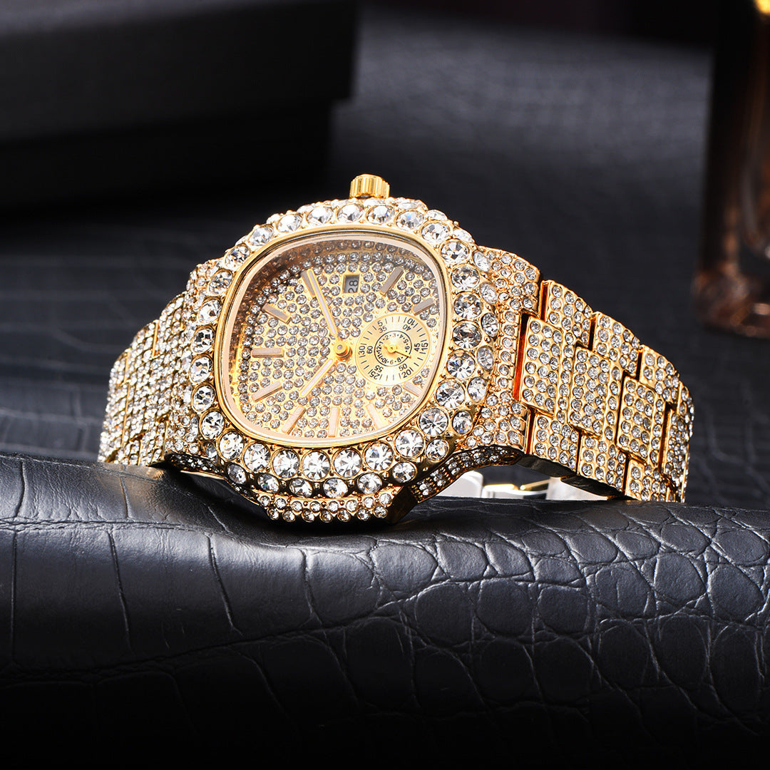 Hip Hop Celebrity Watch With Full Diamond Design And Quartz Movement