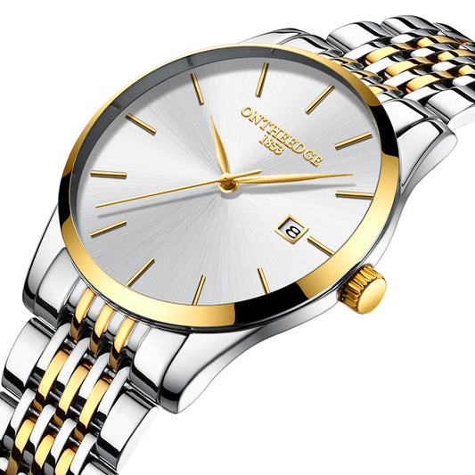 Slim Men's Stainless Steel Band Quartz Watch Calendar