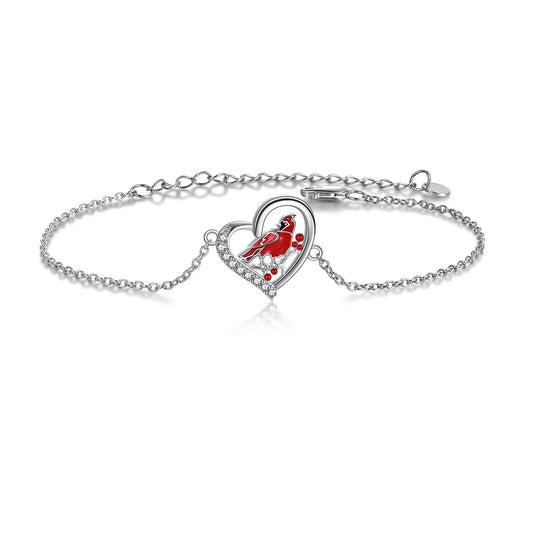 Red Cardinal Heart Shaped Zircon Sterling Silver Anklet Jewelry Gift For Women