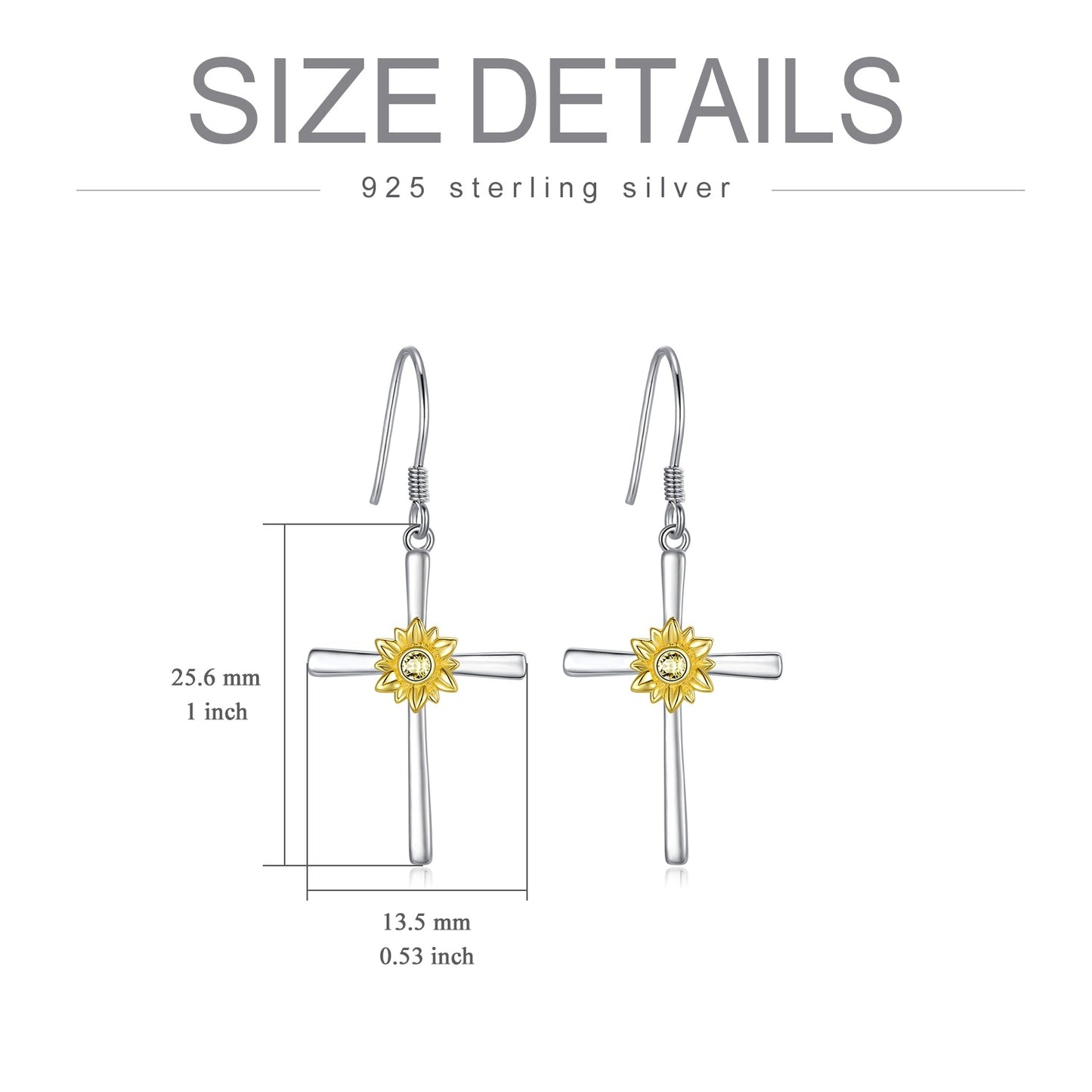 Sunflower Earrings Sterling Silver Cross Dangle Drop Hooks Earrings Sunflower Flower Jewelry Gifts For Women Teens Birthday