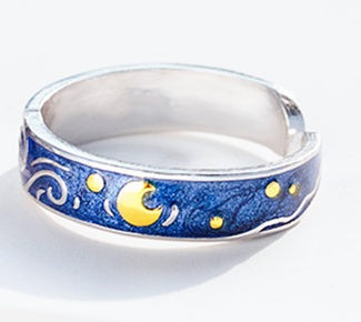 Fashionable And Elegant Sea Blue Starry Sky Couple Ring