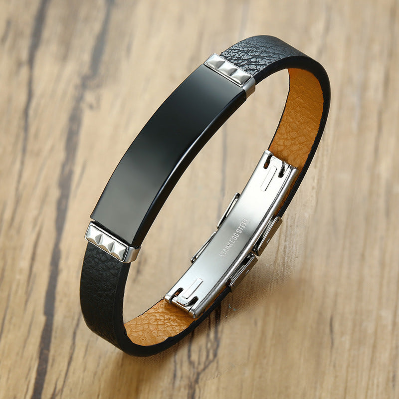 Stainless Steel And Leather Bracelet