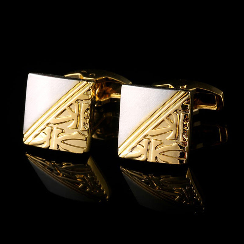 Square Pattern Gold And Silver Two-Tone High Quality French Cufflink Pure Copper Metal Buttons