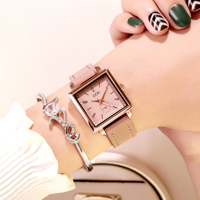 Schoolgirl'S Waterproof Square Dial Belt Watch