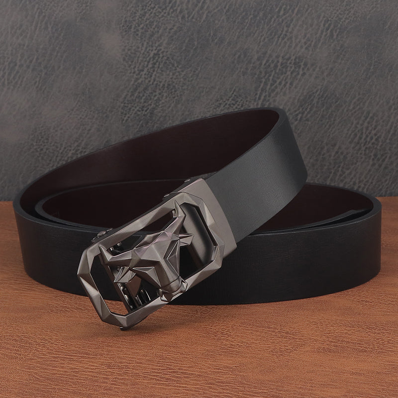 Bull Head Belt Men's Leather Automatic Buckle Without Holes