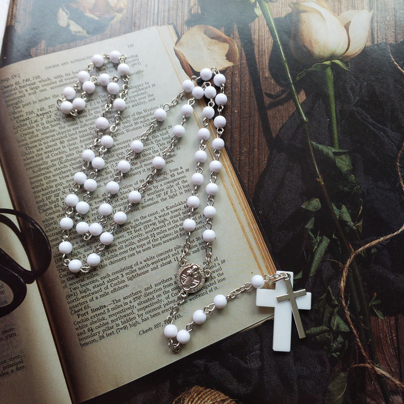 White Acrylic Fashion Cross Necklace