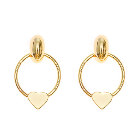 Simple Earrings Real Gold Plated Hollow Heart-Shaped Earrings Women