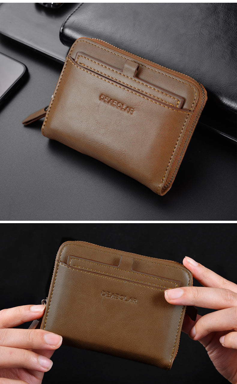 Men's Retro Multi-Card Short Wallet Pu Waterproof Wallet Coin Clip Wallet