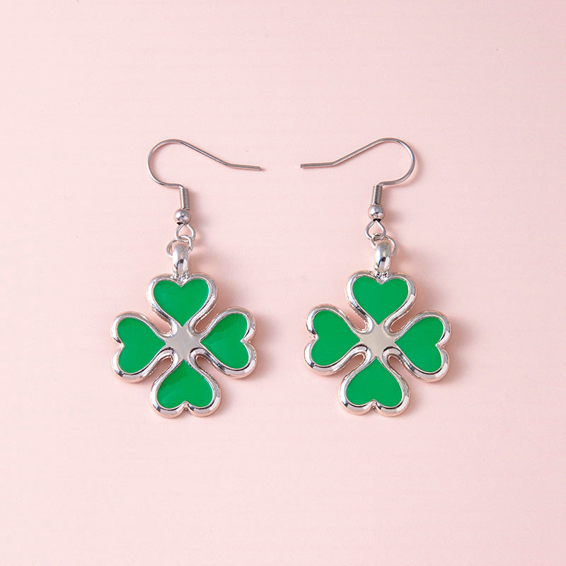 Enamel Four Leaf Clover Pendant Earrings For Women