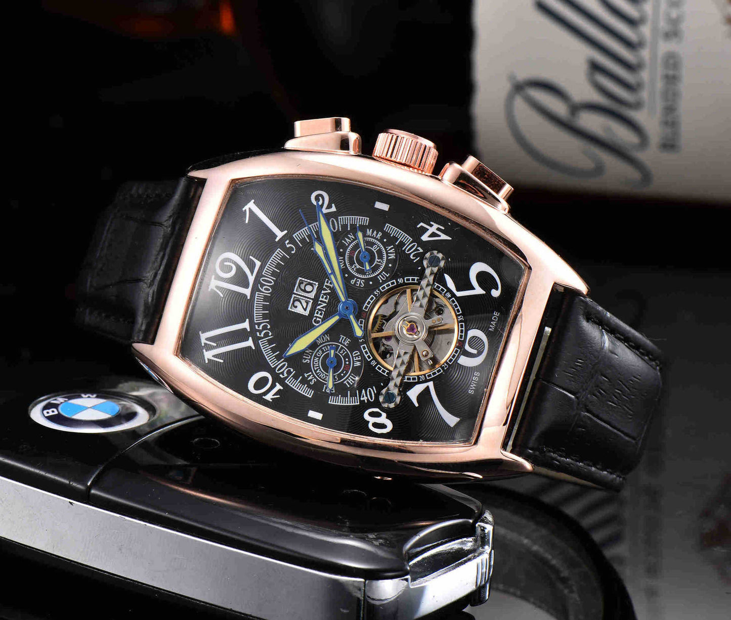 Men's Business Belt Wooden Barrel Mechanical Watch