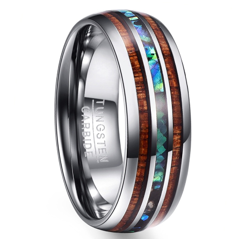 Hawaiian Koa Wood and Blue Vermiculite Tungsten Ring - A Stunning Piece of Art