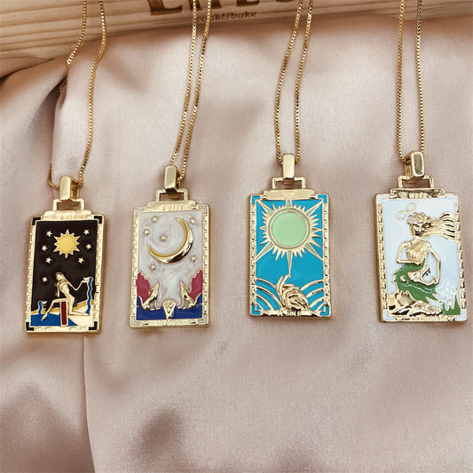 Copper Plated Fashion Retro Oil Painting Pendant Necklace