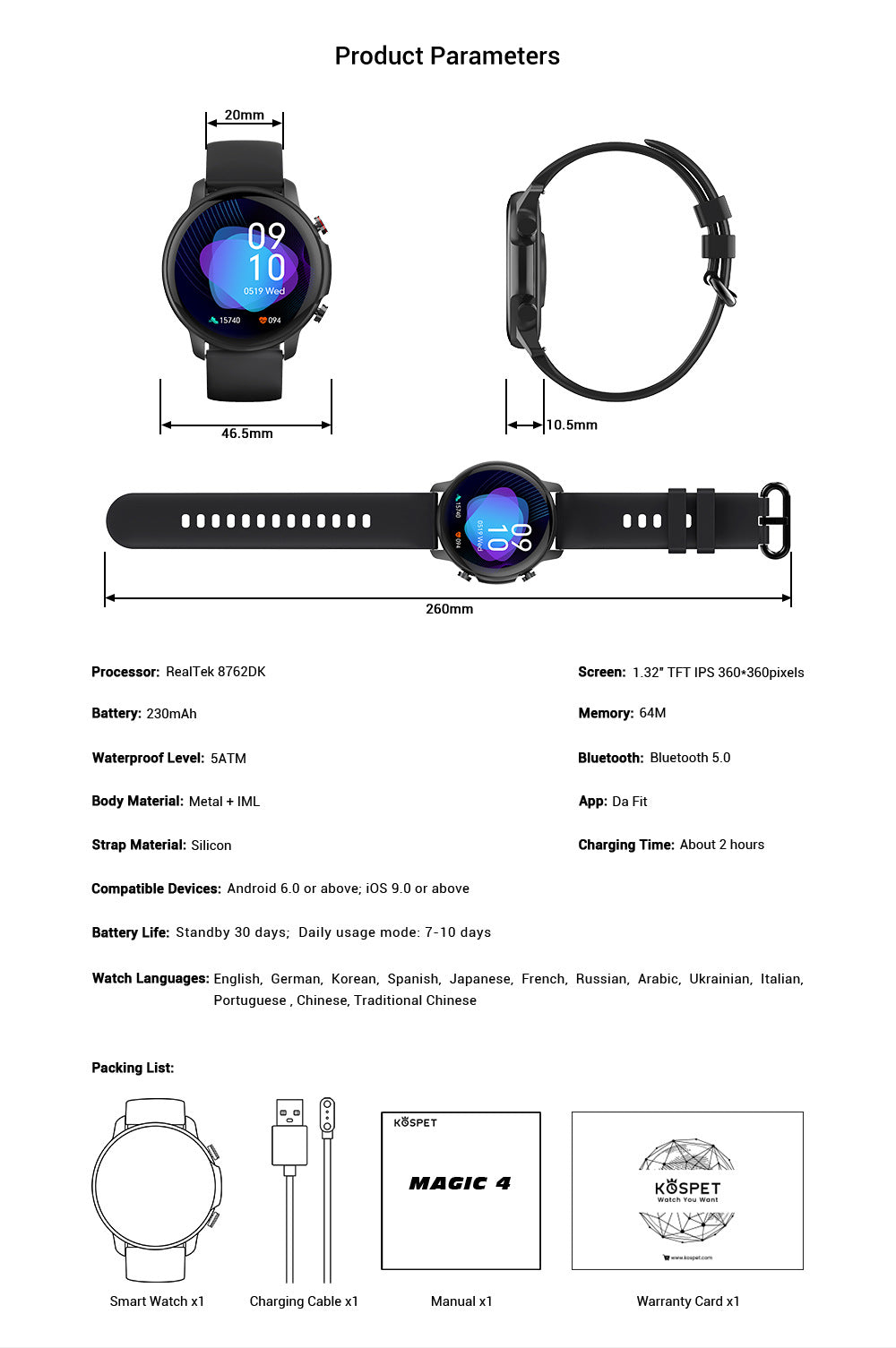 Blood Pressure Bluetooth Waterproof Smart Watch