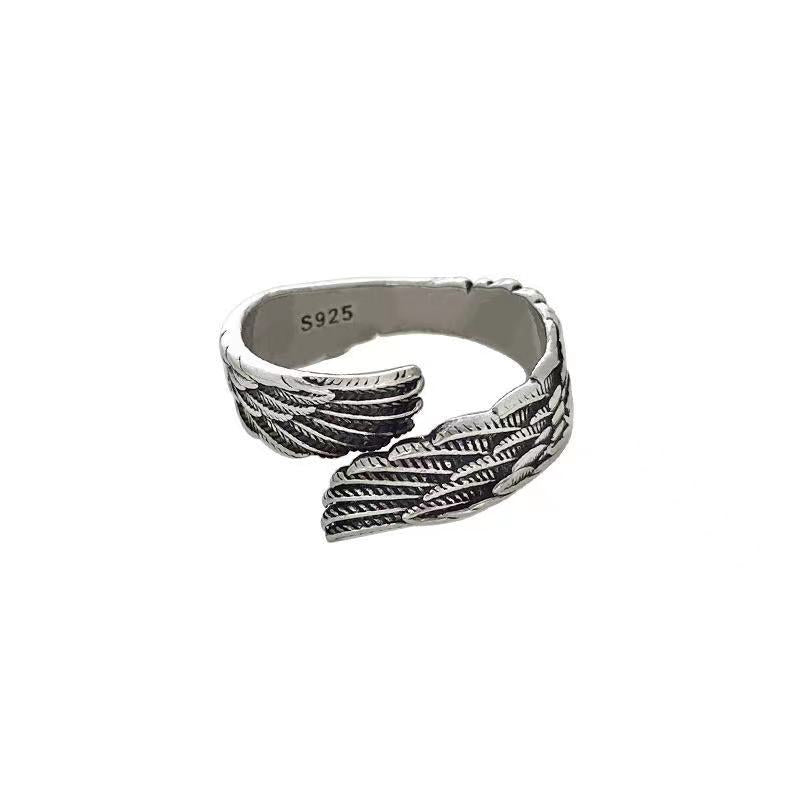 Love Couple Plain Silver Ring Angel Wings