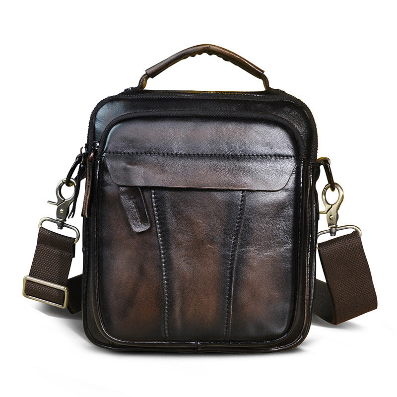 Crazy Horse Leather Retro Men's 8-Inch One-Shoulder Diagonal Bag