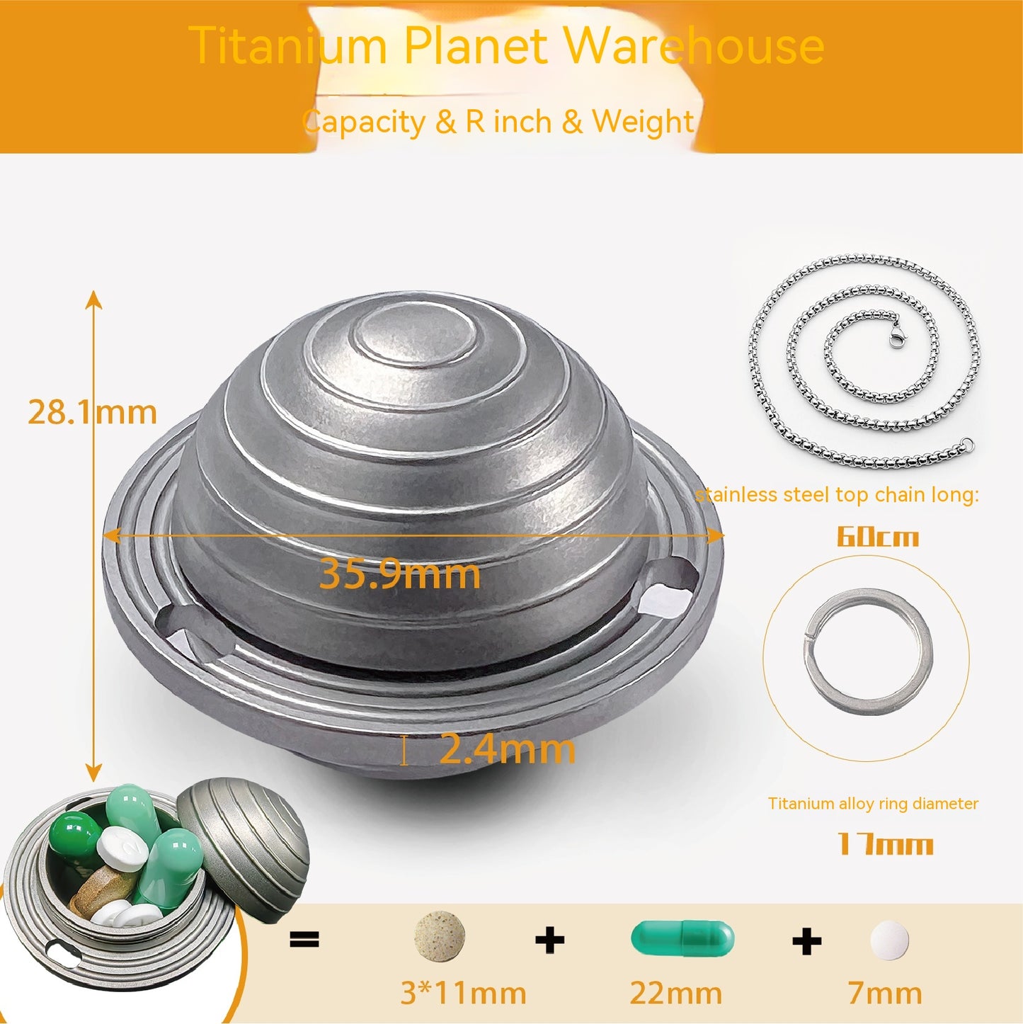 Pure Titanium Planet Sealed Small Keychain Medicine Box Bottle Waterproof Bin Can