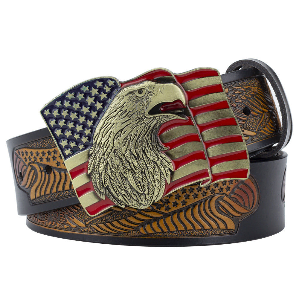 Eagle Buckle Genuine Leather Belt - Unisex, Patriotic, And Fashionable