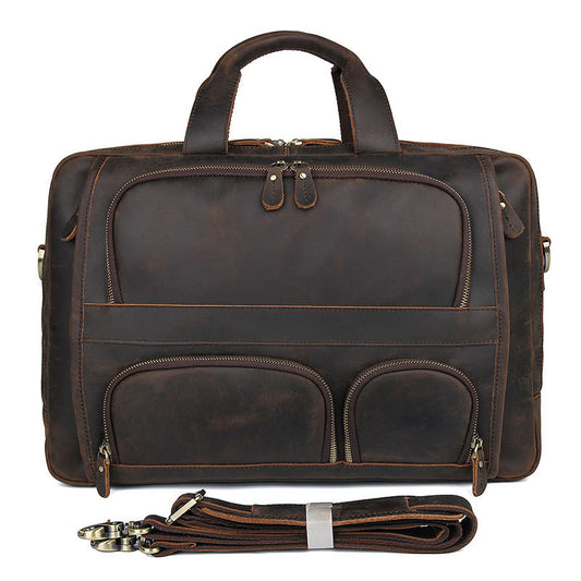 Vintage Cowhide Leather Briefcase For Business Men