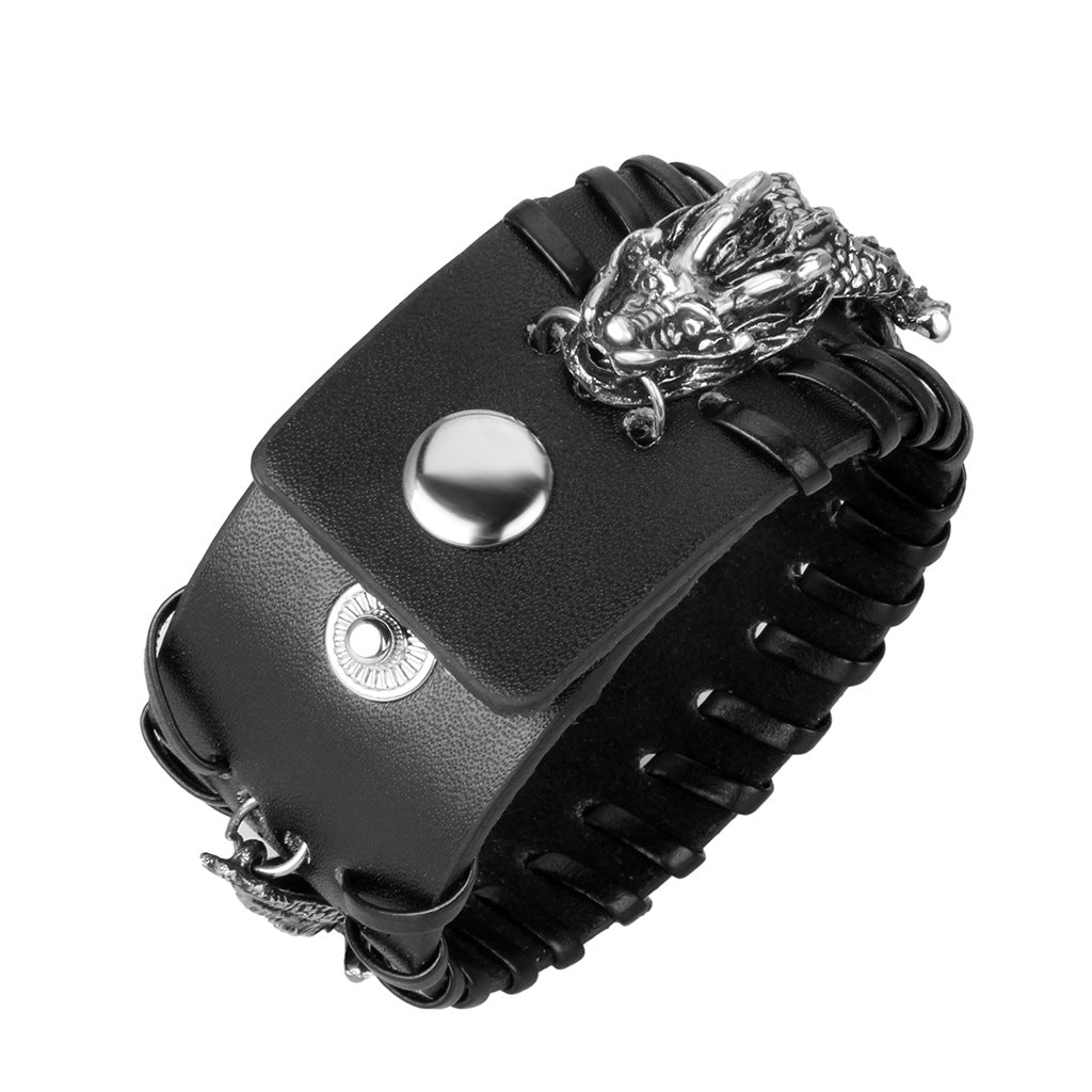 Cow Leather and Alloy Dragon Bracelet - A Creative and Cool Accessory for Couples