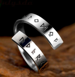 Pirate Viking Text Symbol Ended Ring Personality Titanium Steel Cold Style