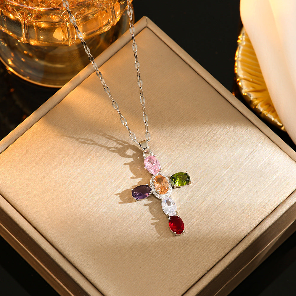 Colored Zircon Cross Necklace With Diamonds Does Not Fade