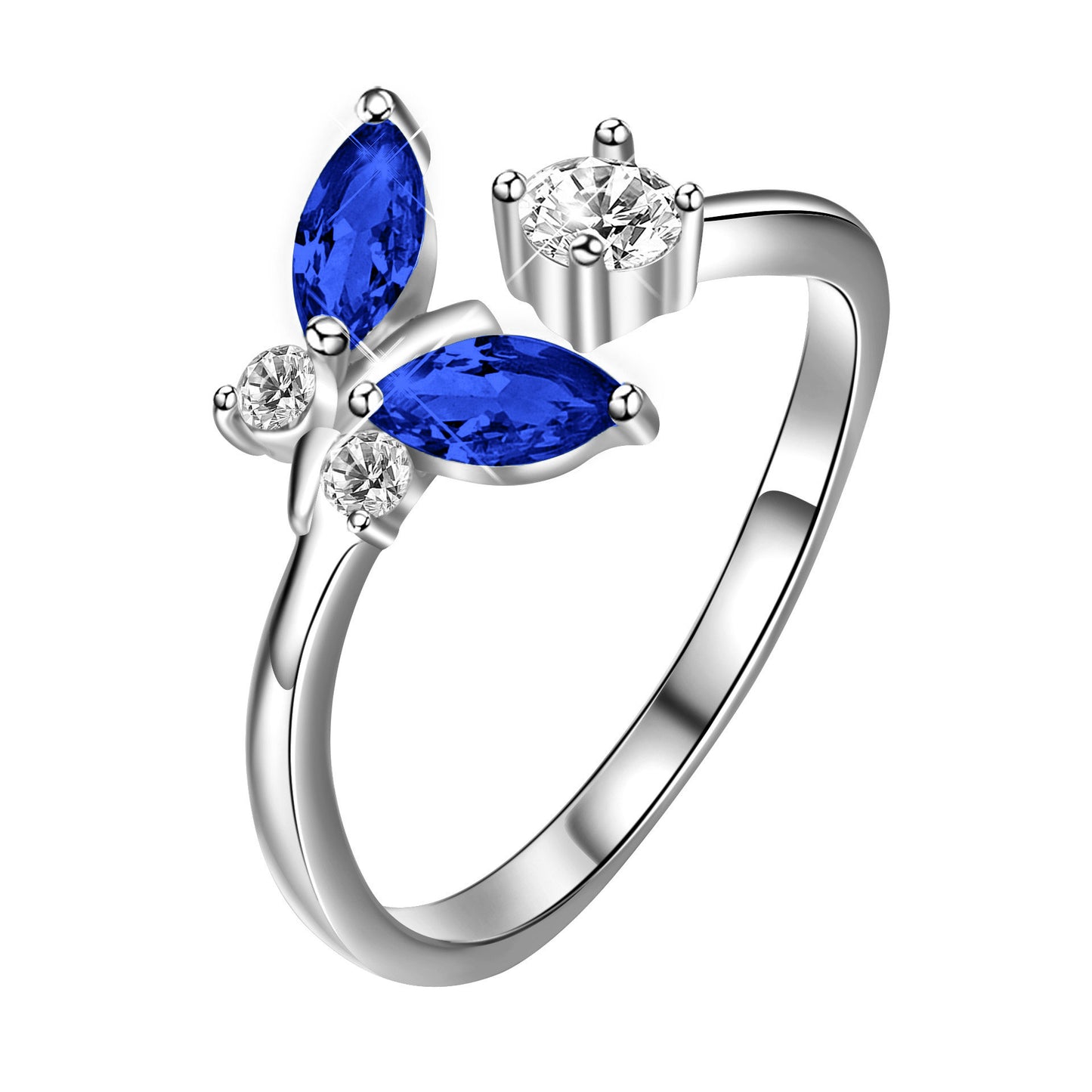 925 Sterling Silver Butterfly Ring With Sapphire Blue Crystal