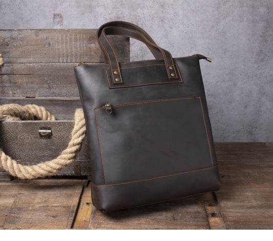 Hot Simple Retro First Layer Cowhide Handbag Men