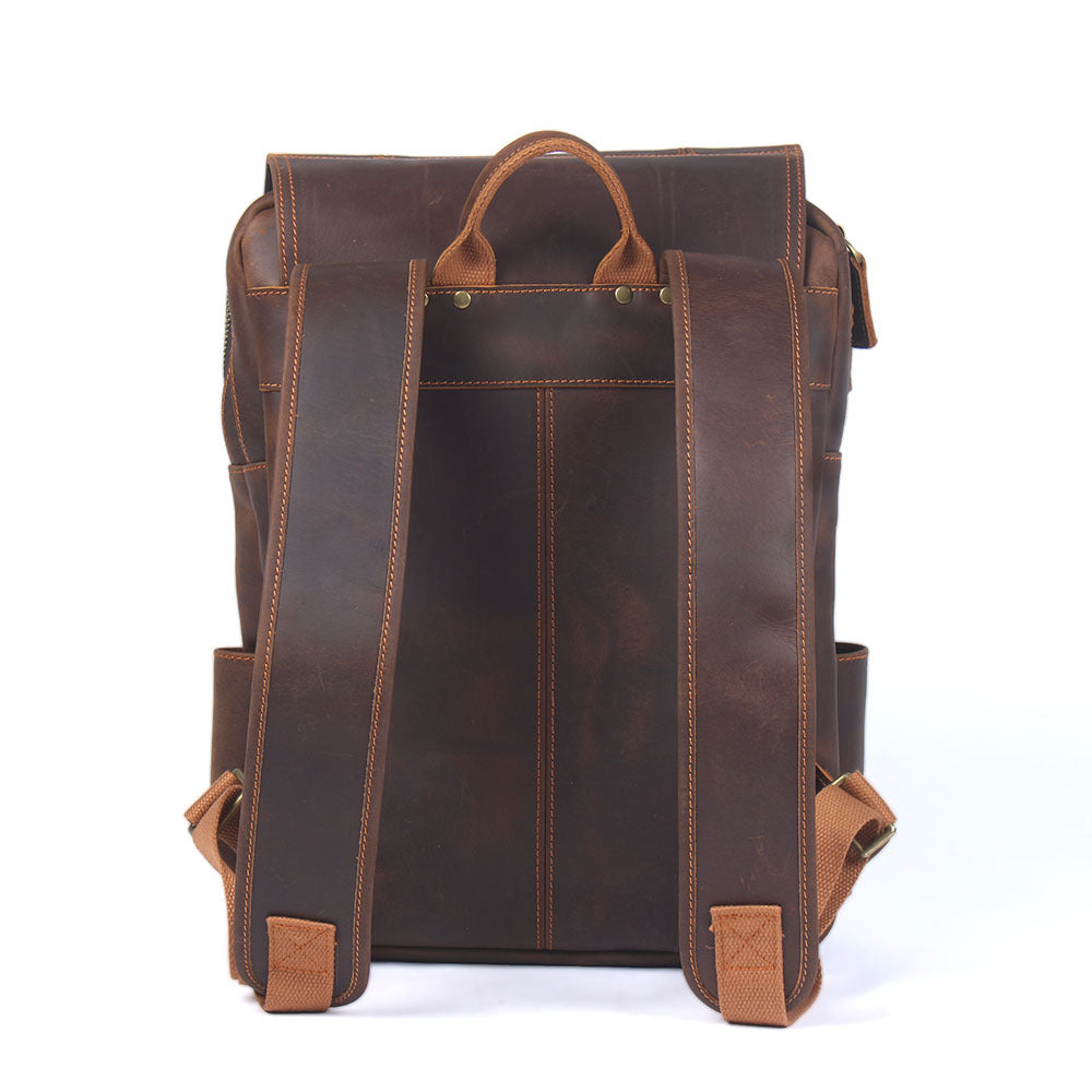 Retro Large Capacity Crazy Horse Leather Backpack Men