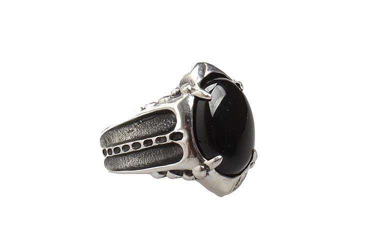 Punk Goth Vintage Gemstone Titanium Steel Casting Men's Ring