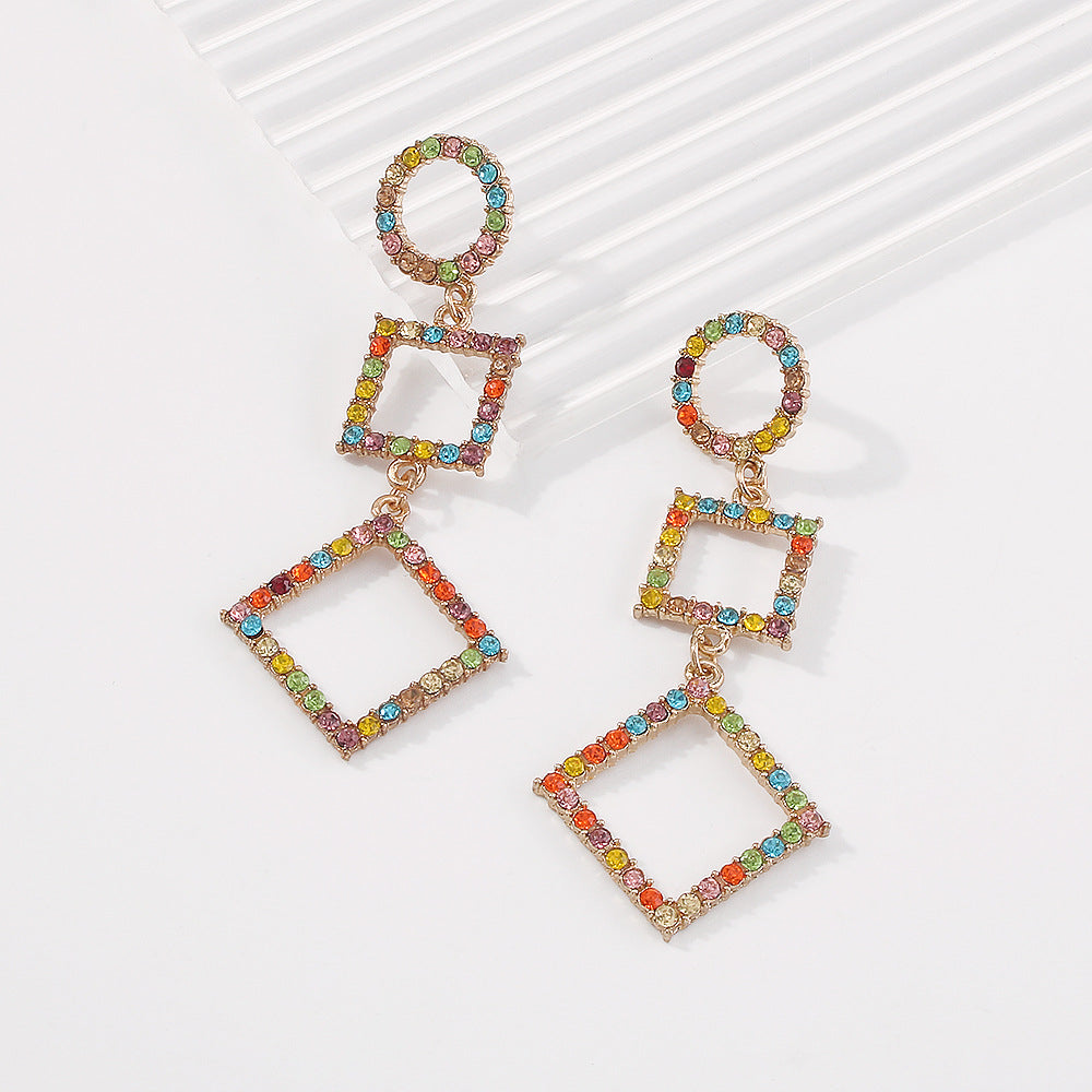 Fancy Diamond Geometric Rectangle Square Earrings