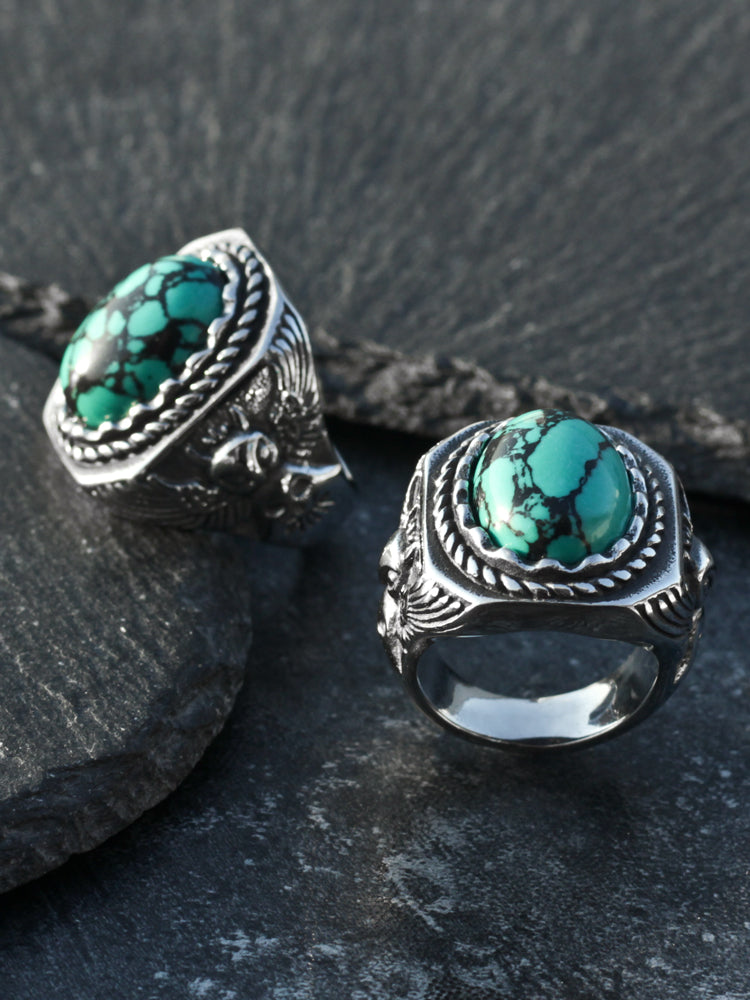 Vintage Turquoise Owl Ring For Men