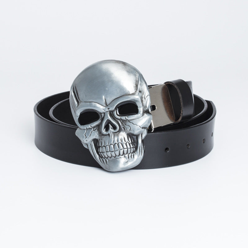 Big Buckle Belt Retro Cowhide Ghost Head