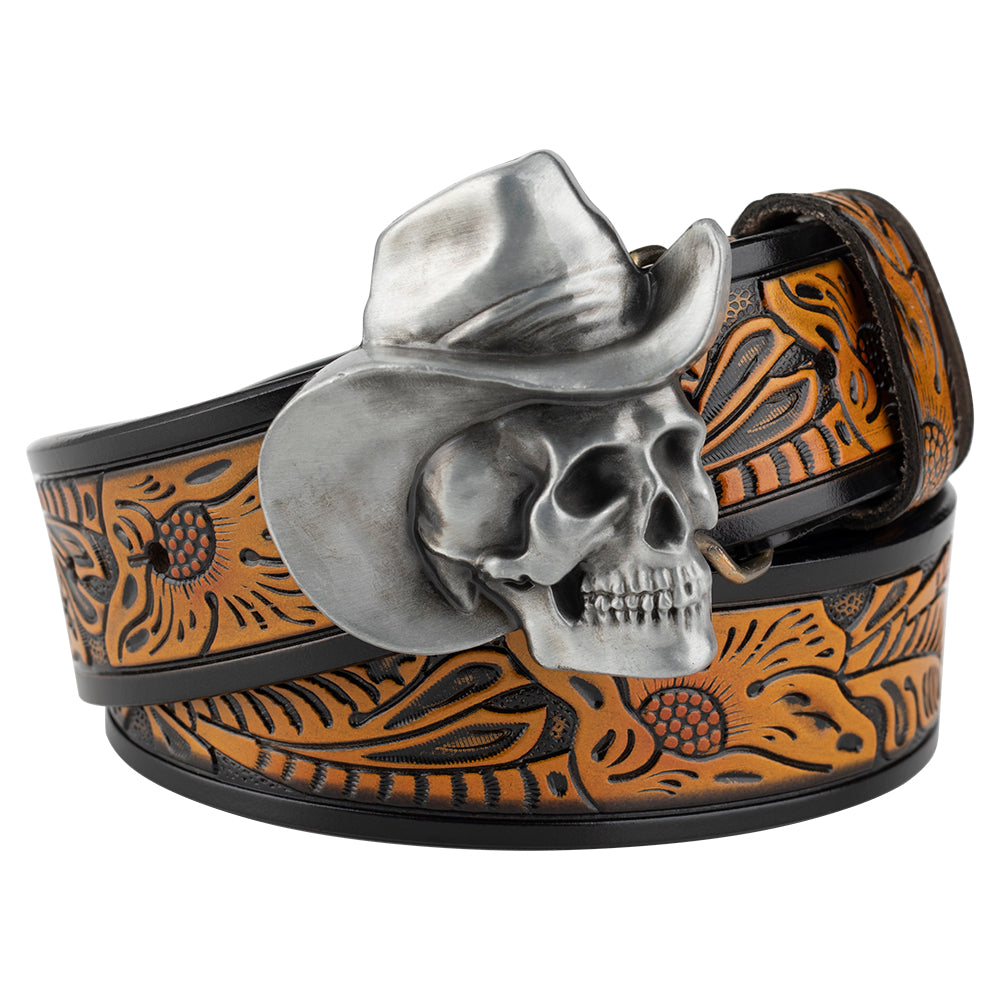 Hat Skull Alloy Belt Buckle Flower