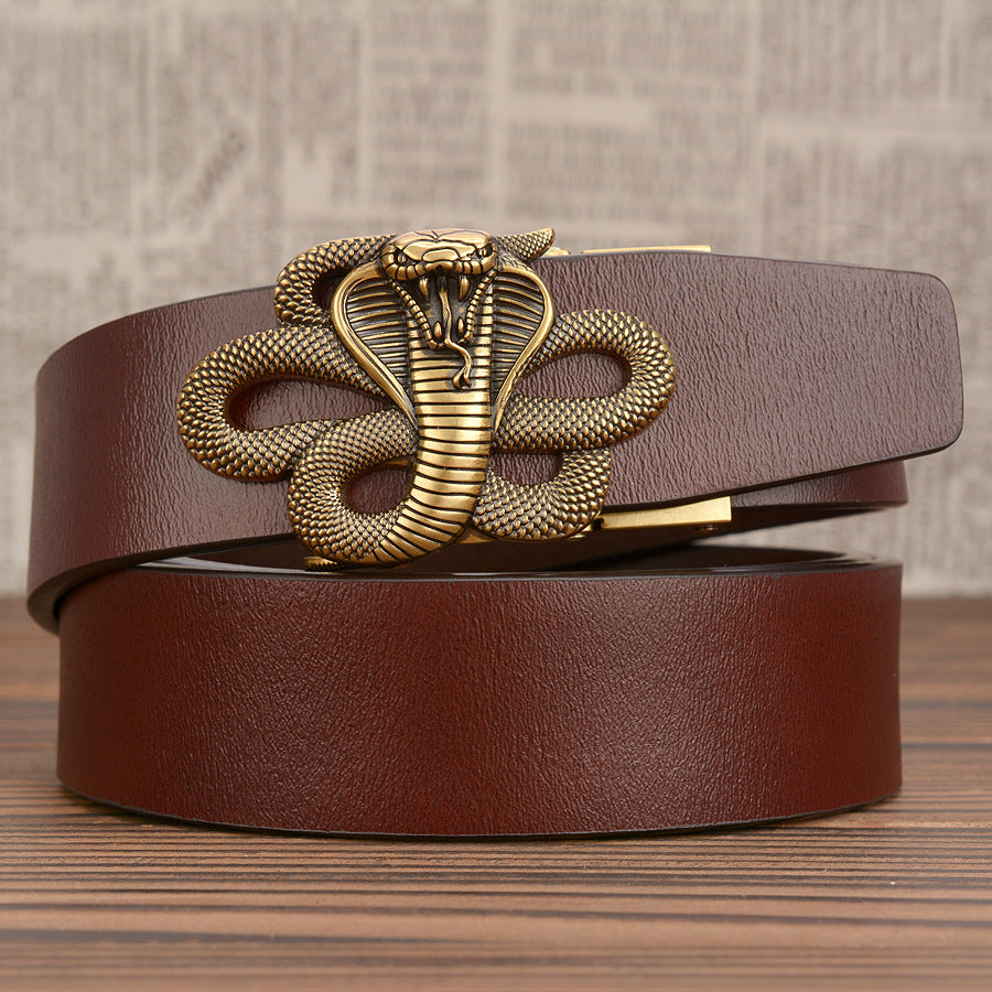 Automatic Buckle Belt Leather Cobra Casual Men