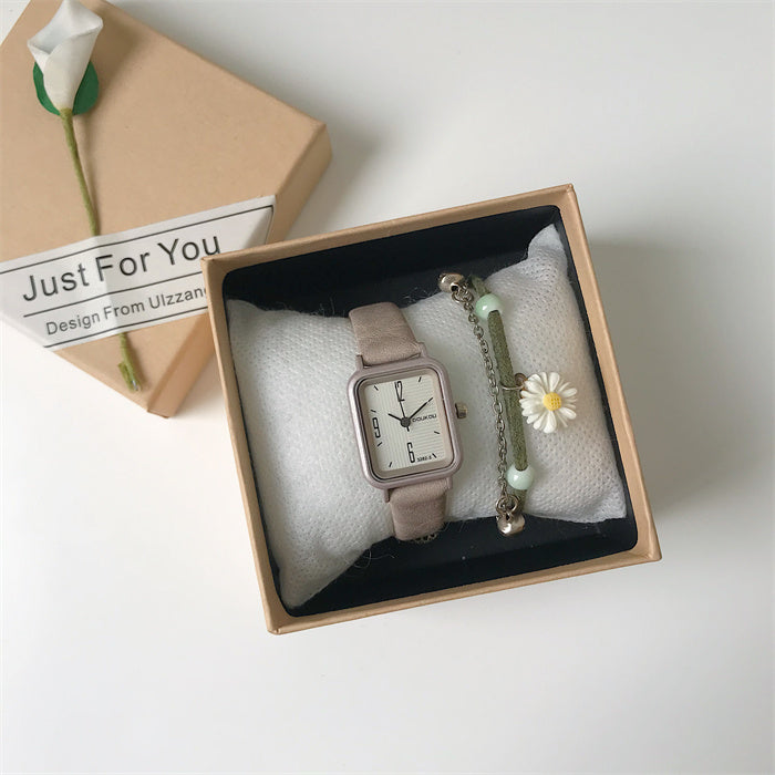 Retro Square Green White Forest Small And Exquisite Women's Watch