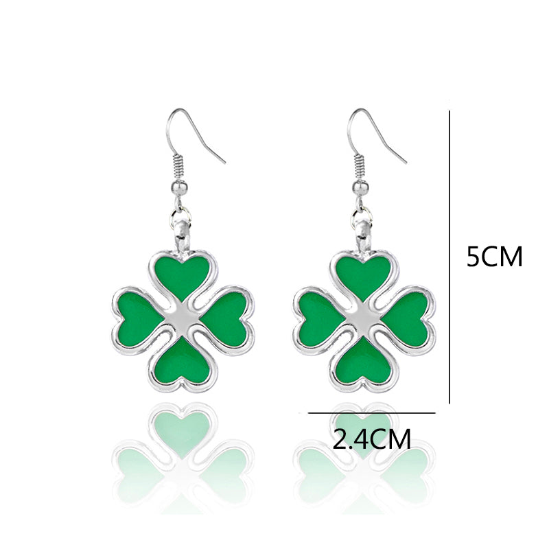 Enamel Four Leaf Clover Pendant Earrings For Women