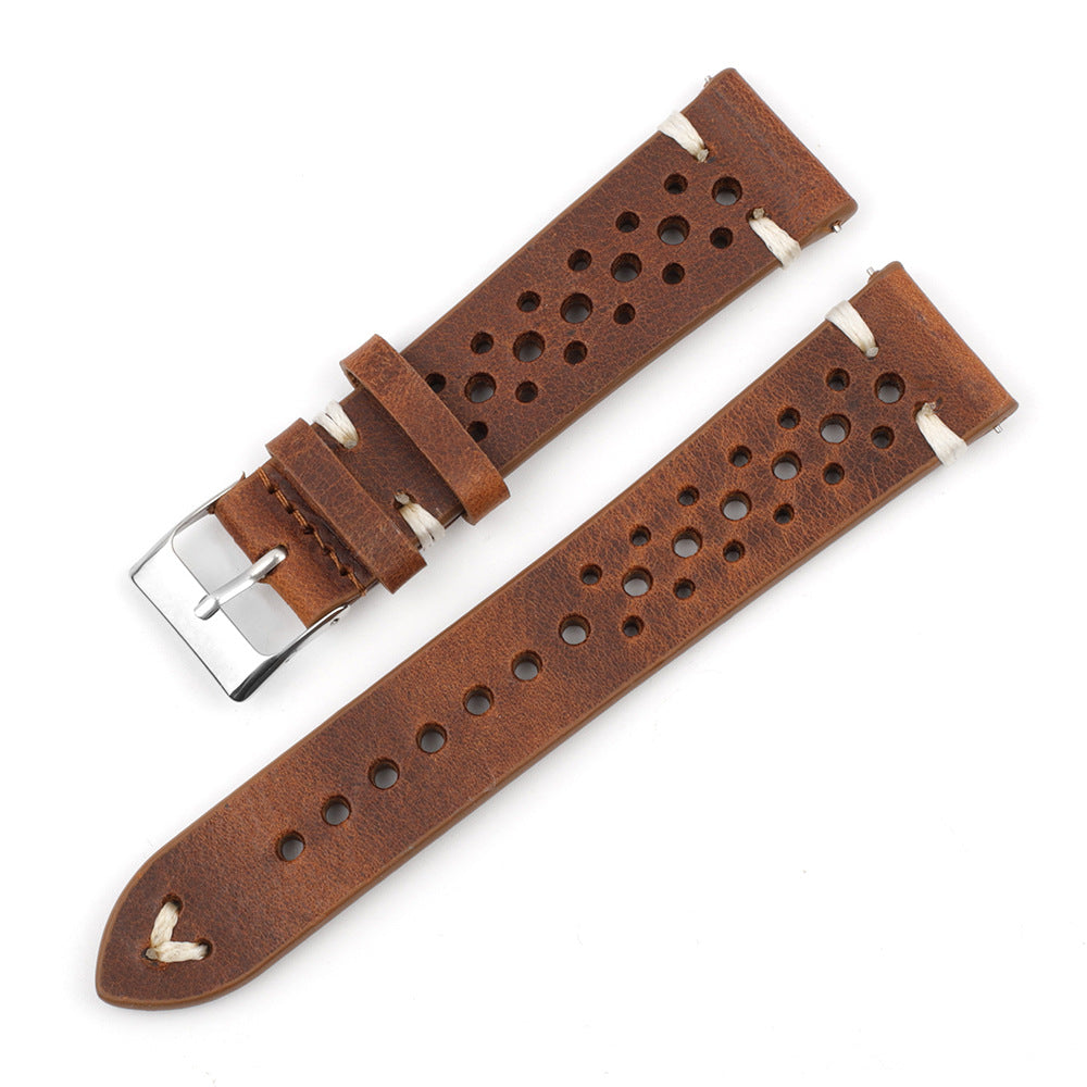 Gray-Blue Multi-Hole Stitching Leather Watch Band