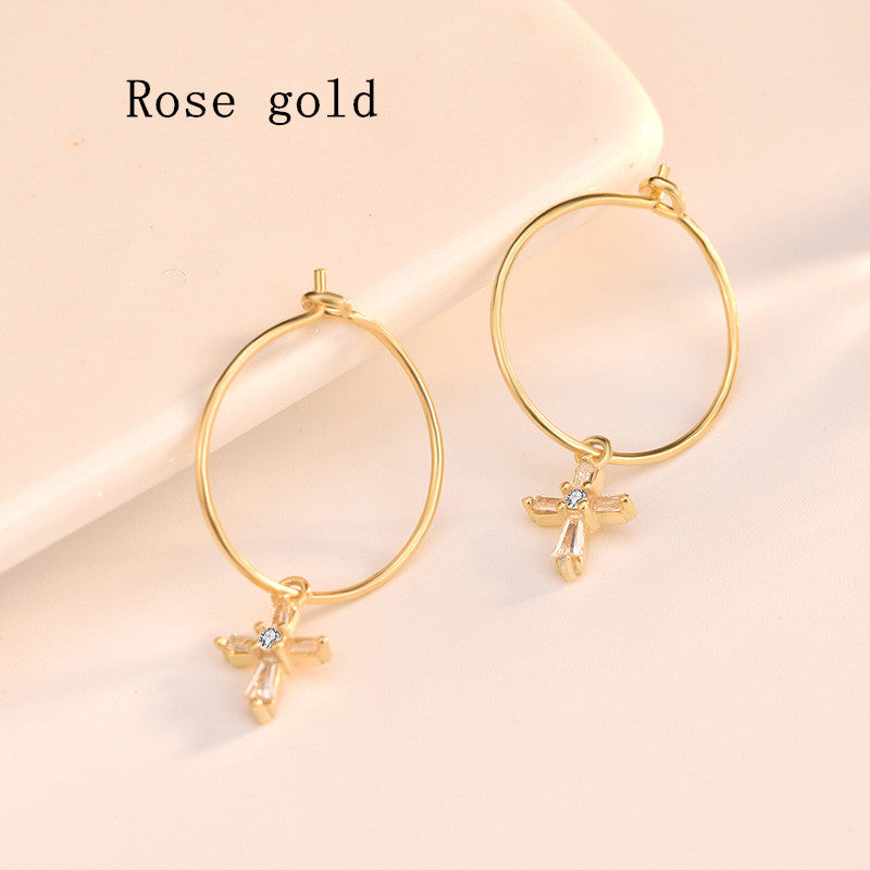 Cold Wind Personality Net Celebrity Creative Diamond Cross Earrings